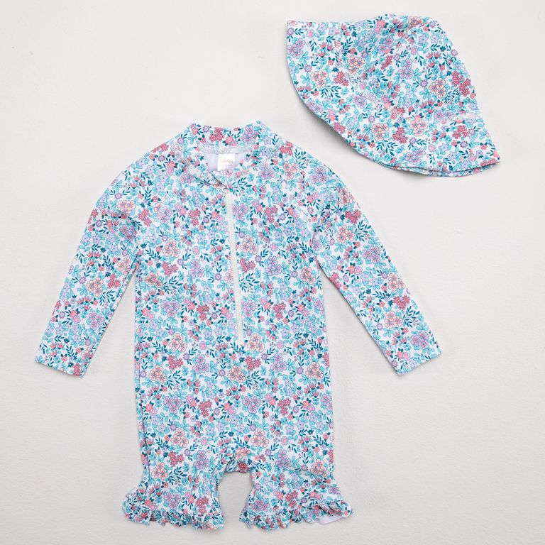 Set Traje De Baño + Gorro Bebé Niña