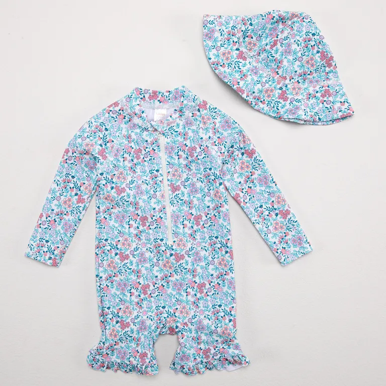 Set Traje De Baño + Gorro Bebé Niña