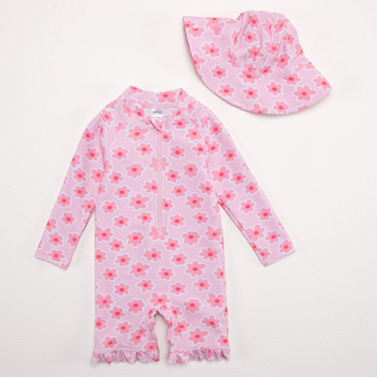 Set Traje De Baño + Gorro Bebé Niña