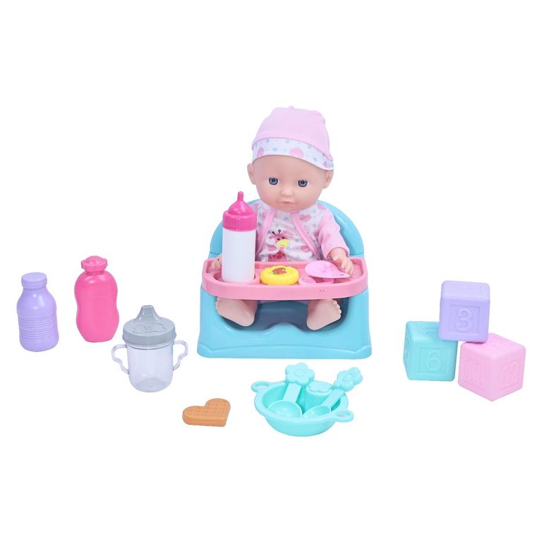 Muñeca Con Silla De Comer Y Accesorios