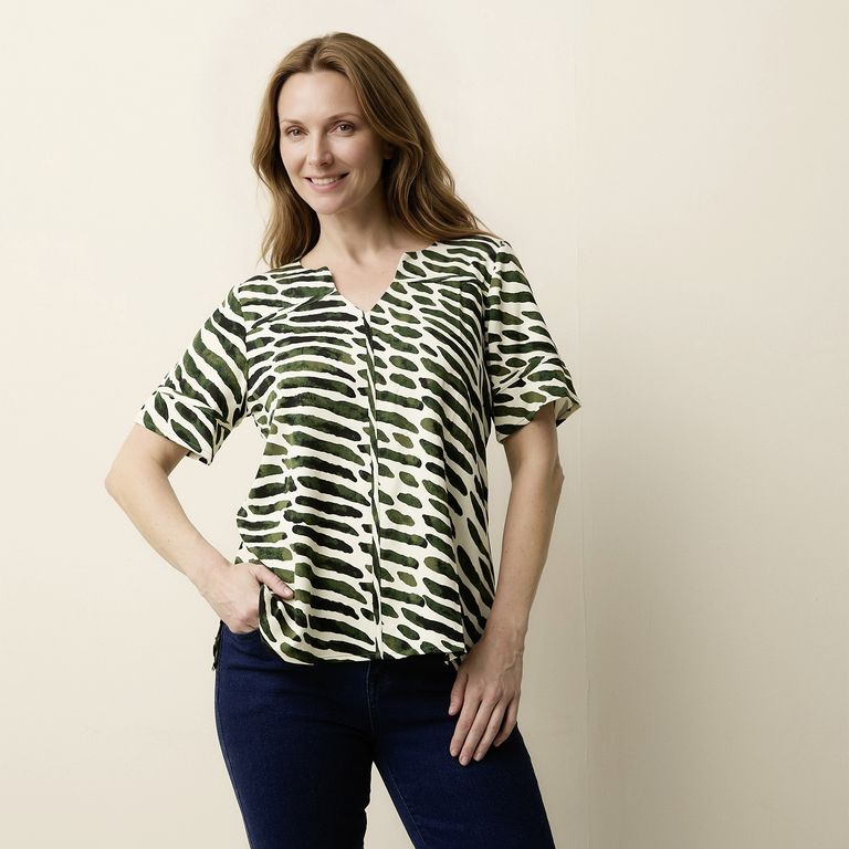 Blusa Estampada Manga 3/4 Mujer