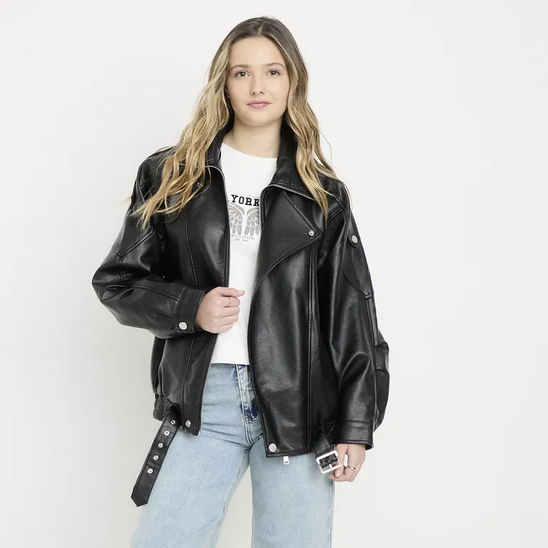 Chaqueta Efecto Cuero Mujer