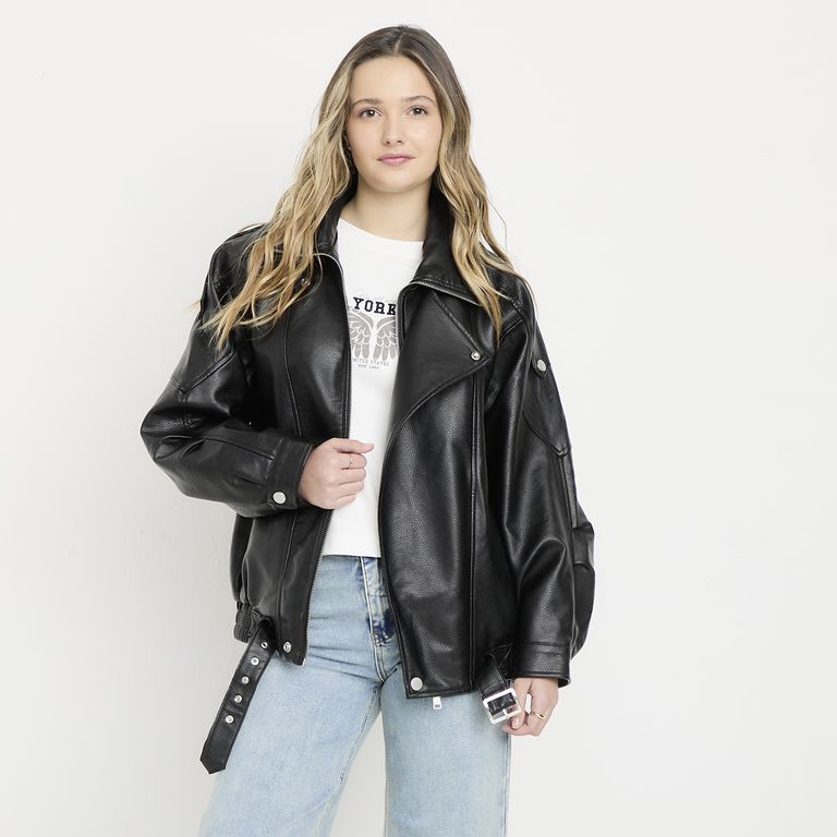 Chaqueta Efecto Cuero Mujer