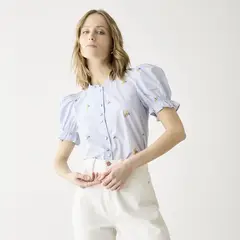 BASEMENT - Blusa Botones Manga Globo Mujer