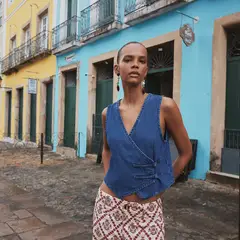 BASEMENT - Vest Denim Alamares Mujer