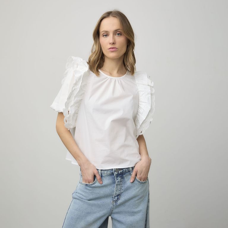 Blusa Manga Corta con Vuelos Mujer