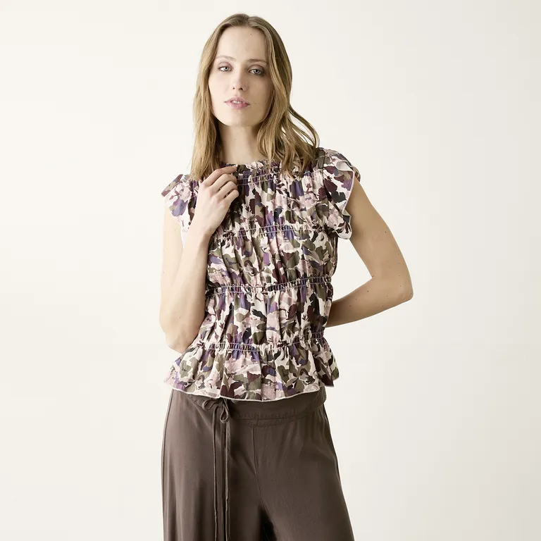 Polera Floral Manga Vuelos Mujer