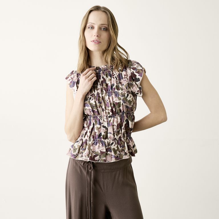 Polera Floral Manga Vuelos Mujer