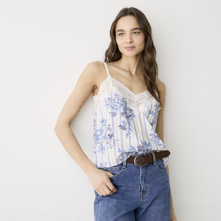 Polera Estampada Encaje Mujer