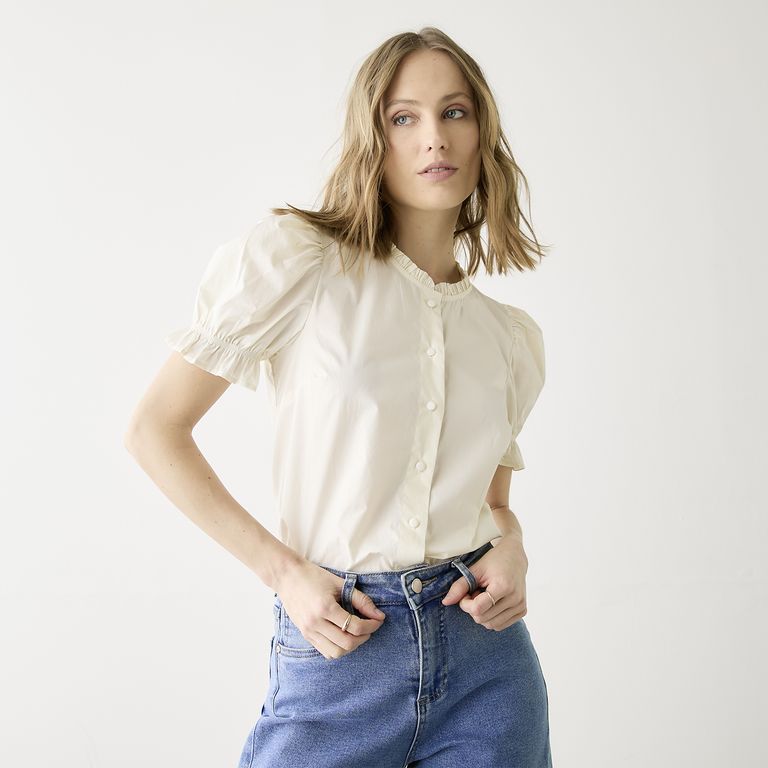 Blusa Botones Manga Globo Mujer