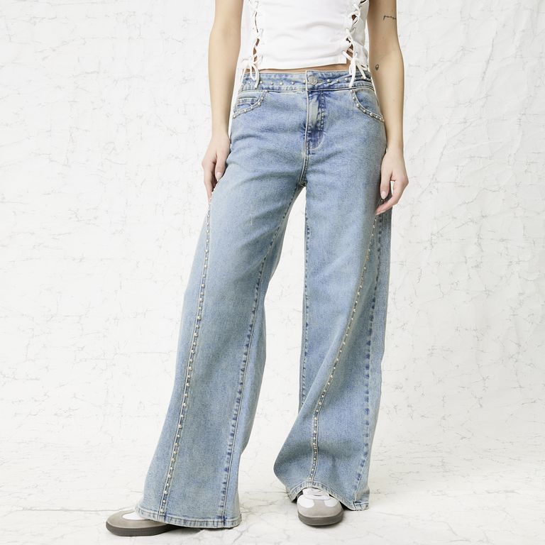 Jeans Tachas Tiro Bajo Mujer