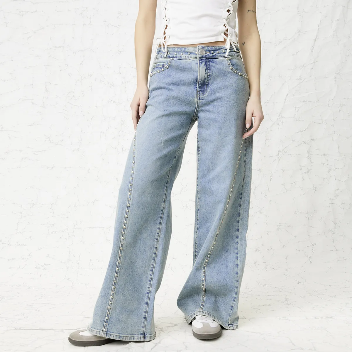 AMERICANINO - Jeans Tachas Tiro Bajo Mujer Americanino