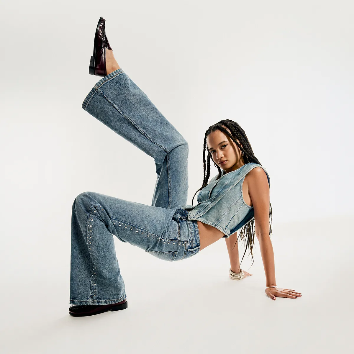 AMERICANINO - Jeans Tachas Wide Leg Tiro Alto Mujer Americanino