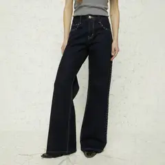AMERICANINO - Jeans Tachas Wide Leg Tiro Alto Mujer