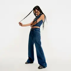 AMERICANINO - Jeans Tachas Wide Leg Tiro Alto Mujer