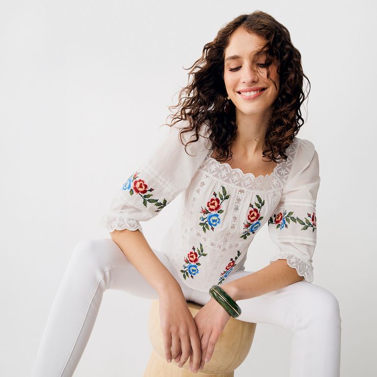 Blusa Mujer Bordados Flores