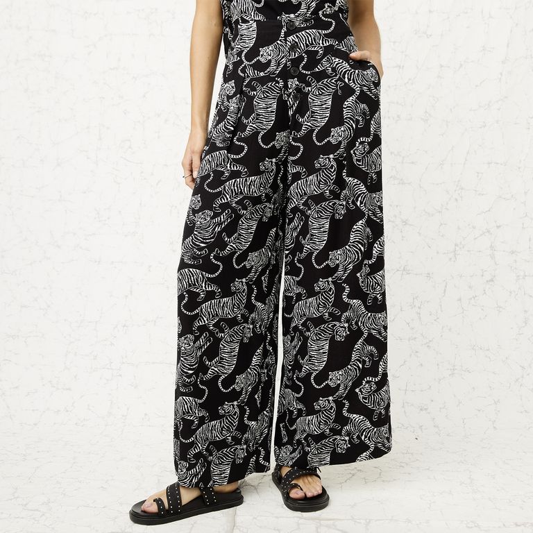 Pantalón Estampado Wide Leg Mujer