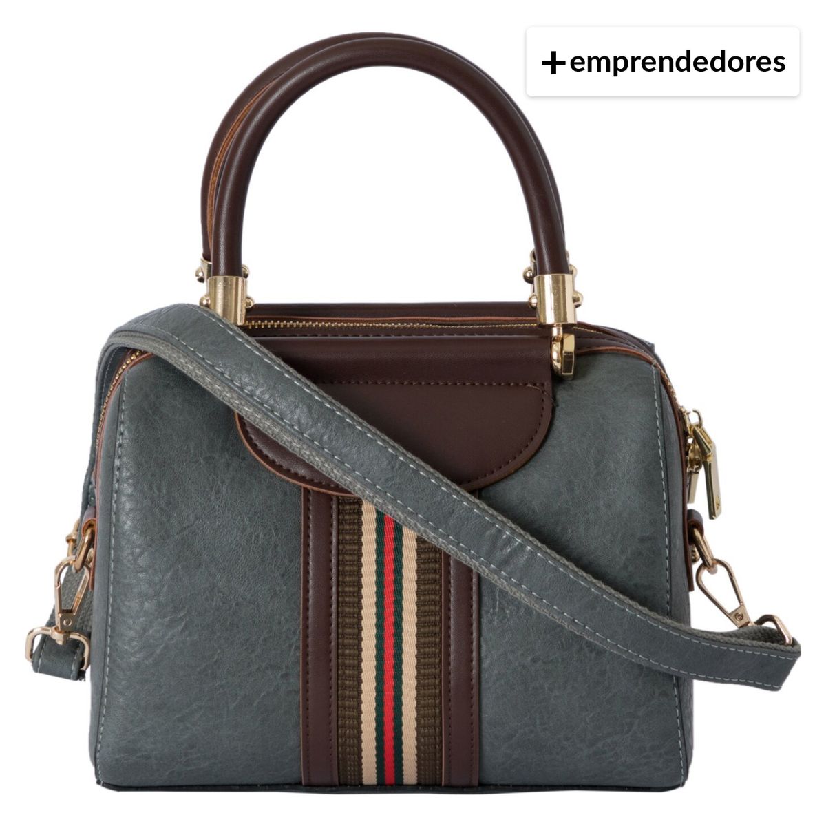 LATINA - Cartera Gris con Tejido en Café