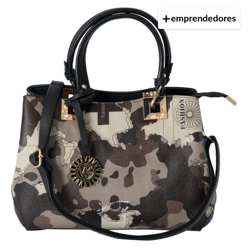 LATINA - Cartera Estampada Café con Bolsillos Interiores