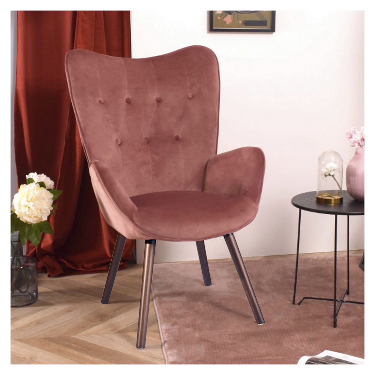 NOVAHUS - Sitial Terciopelo Respaldo Alto - Rosado