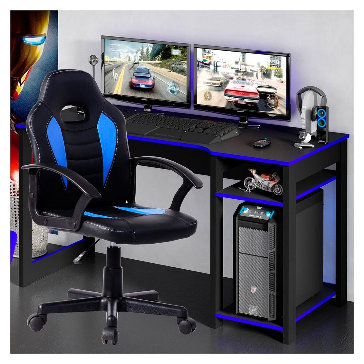 NOVAHUS - Silla Gamer Rolling Ergonómica - Azul