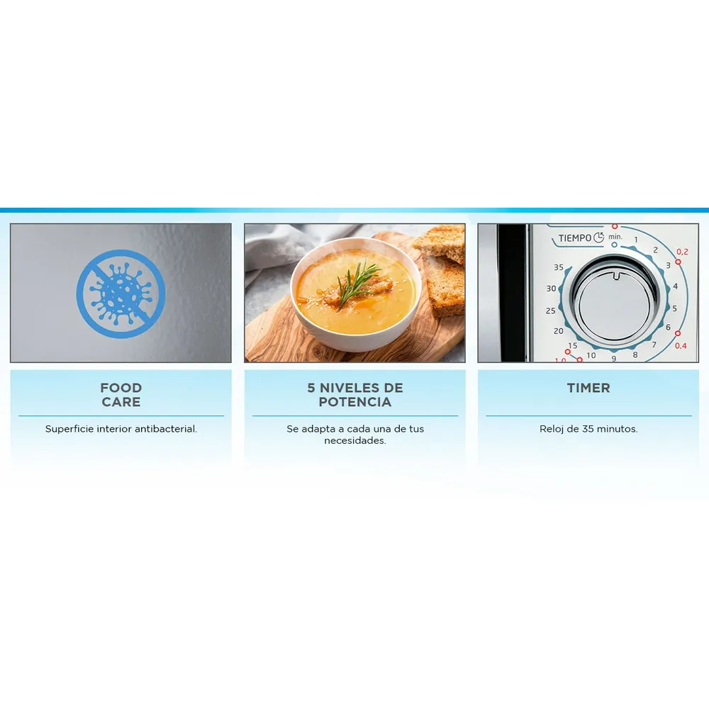 Microondas Mecánico 20 Litros 1050-700W - Blanco, foto 10