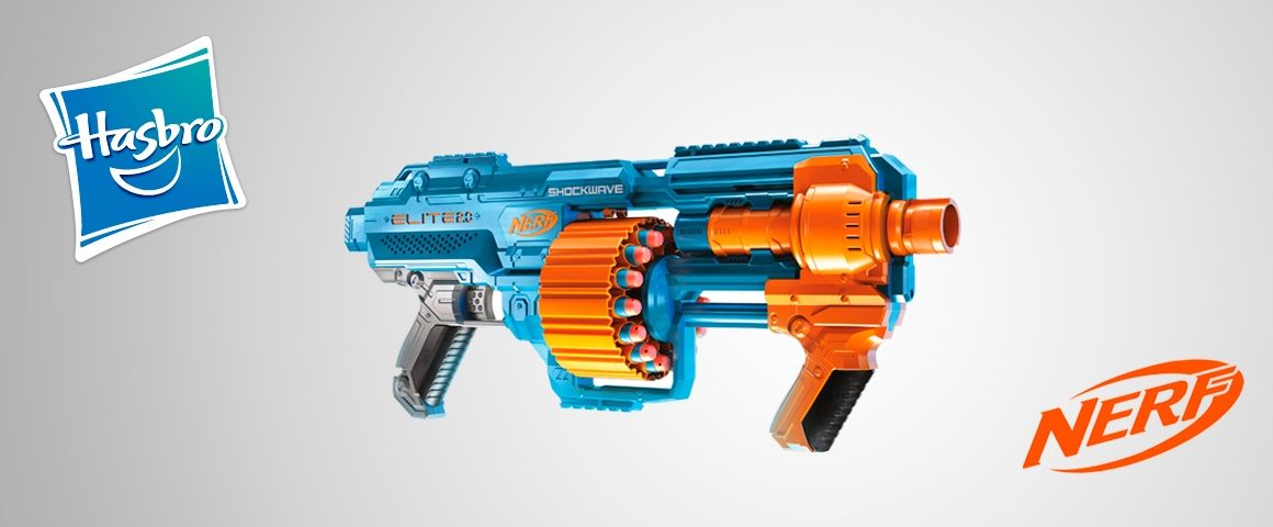 Lanzador Nerf Elite 2.0 Shockwave RD-15 - 30 dardos Nerf, tambor giratorio de 15 dardos, modo ráfaga - personalización