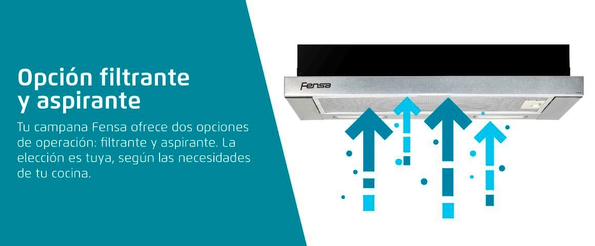 Opción filtrante y aspirante. Tu campaña Fensa ofrece dos opciones de operación: filtrante y aspirante. La elección es tuya, según las necesidades de tu cocina.