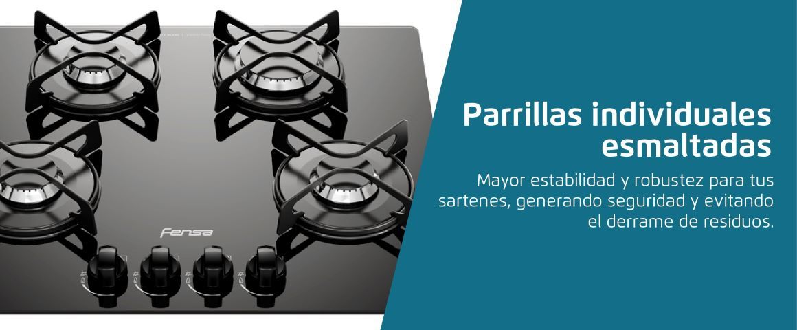 Parrillas individuales esmaltadas. Mayor estabilidad y robustez para tus sartenes, generando seguridad y evitando el derrame de residuos.