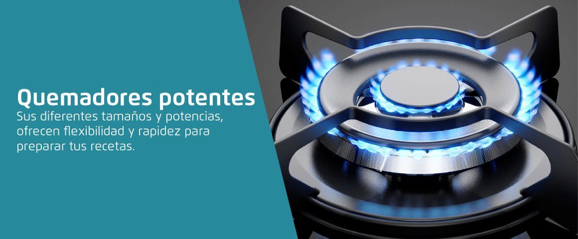 Quemadores potentes. Sus diferentes tamaños y potencias, ofrecen flexibilidad y rapidez para preparar tus recetas.