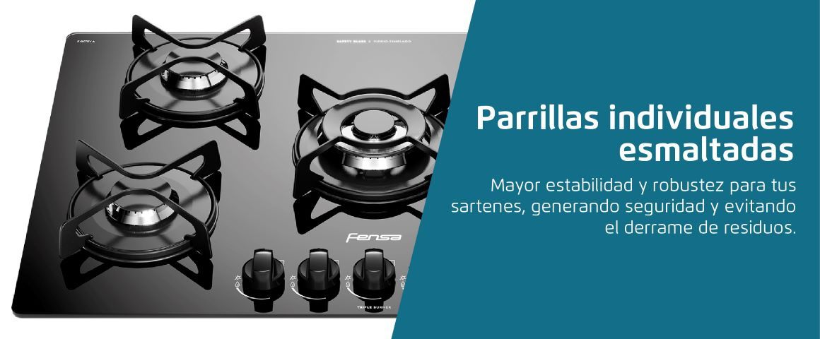 Parrillas individuales esmaltadas. Mayor estabilidad y robustez para tus sartenes, generando seguridad y evitando el derrame de residuos.