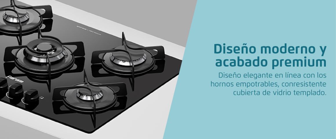 Diseño elegante en línea con los hornos empotrables, con resistente cubierta de vidrio templado.