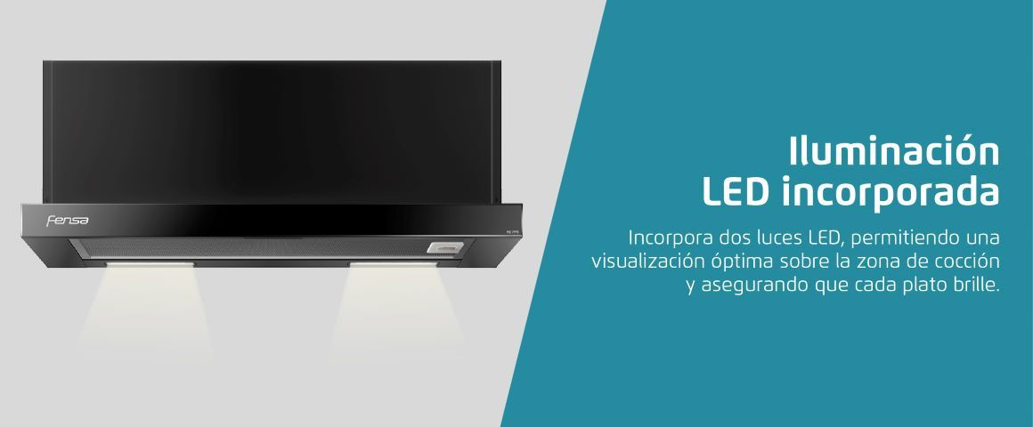 Incorpora dos luces LED, permitiendo una visualización óptima sobre la zona de cocción y asegurando que cada plato brille.