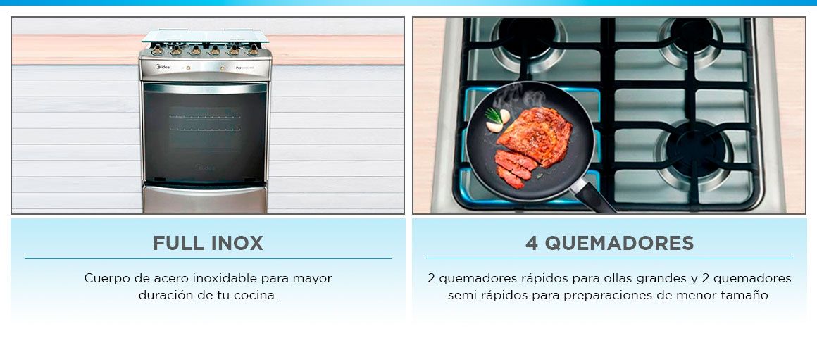 Cocina 4 quemadores Midea