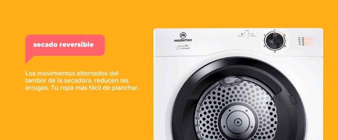 Secado reversible. Los movimientos alternados del tambor de la secadora, reducen las arrugas. Tu ropa más fácil de planchar.