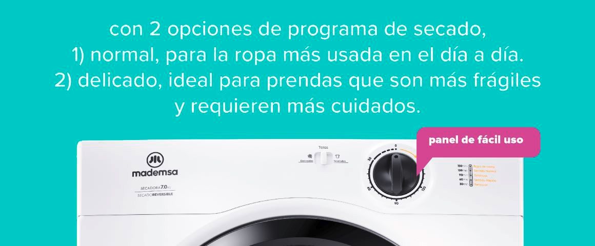  con 2 opciones de programa de secado 1) Normal, para la ropa más usada en el día a día.2) Delicado, ideal para prendas que son más frágiles y requieren más cuidados.