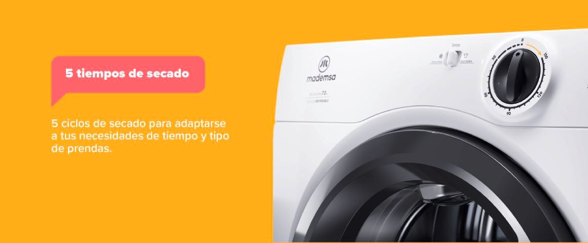 5 ciclos de secado para adaptarse a sus necesidades de tiempo y tipo de prendas.