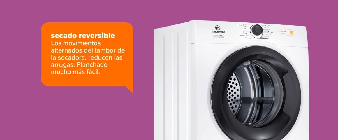 Secado reversible. Los movimientos alternados del tambor de la secadora, reducen las arrugas. Planchado mucho más fácil.