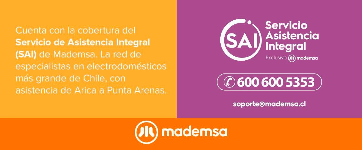 Servicio de Asistencia Integral. Cuenta con la cobertura del Servicio de Asistencia Integral (SAI) de Mademsa. La red de especialistas en electrodomésticos más grande de Chile, con asistencia de Arica a Punta Arenas.
