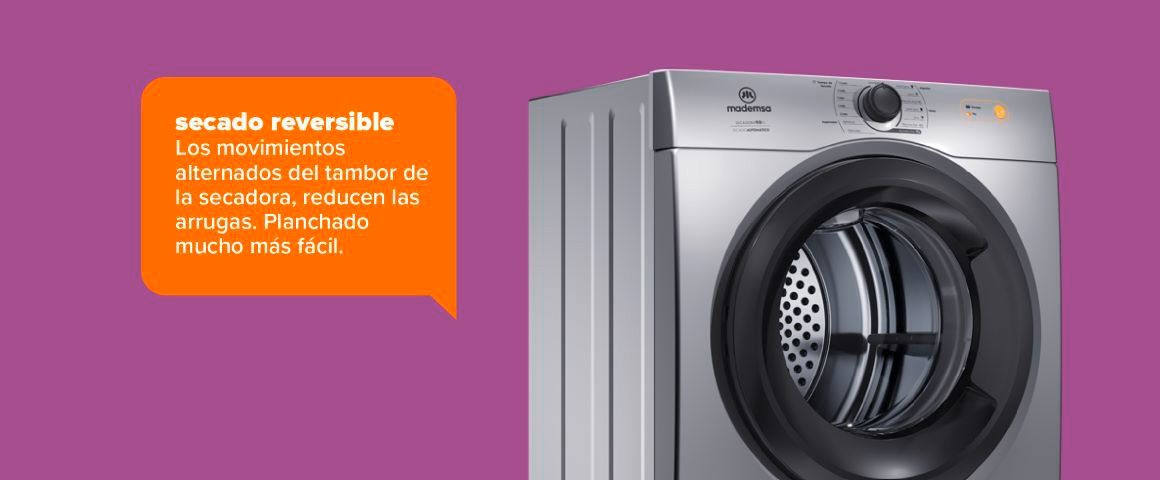 Secado reversible. Los movimientos alternados del tambor de la secadora, reducen las arrugas. Planchado mucho más fácil.