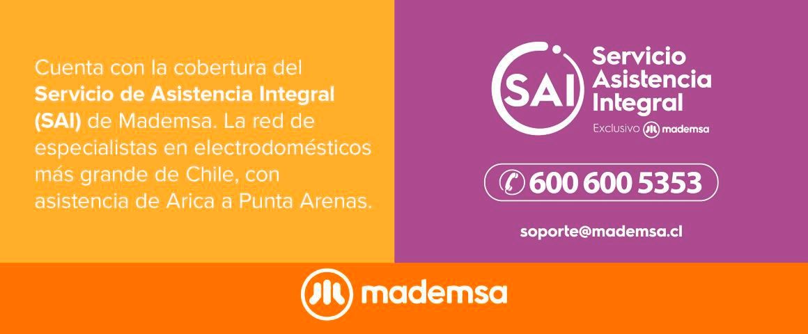 Servicio de Asistencia Integral. Cuenta con la cobertura del Servicio de Asistencia Integral (SAI) de Mademsa. La red de especialistas en electrodomésticos más grande de Chile, con asistencia de Arica a Punta Arenas.