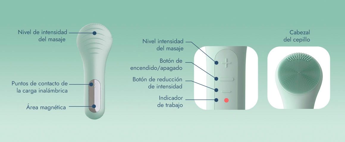 Cepillo de limpieza facial sónico con calor Verde Vesper 