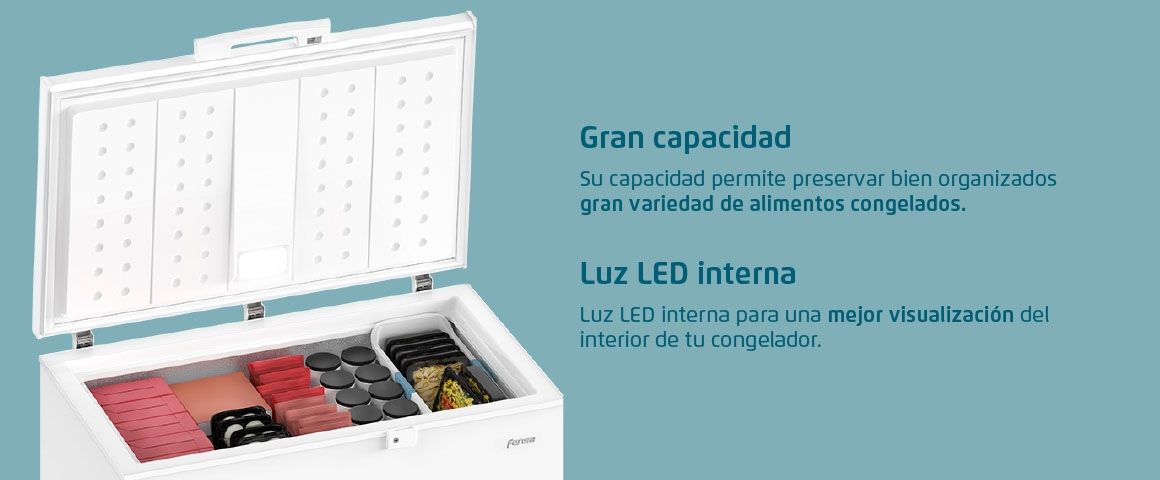 Gran capacidad interior. Y luz LED interna