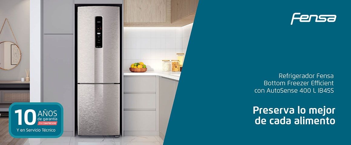 Refrigerador Fensa Bottom Freezer Efficient con AutoSense 400 L IB45S. Preserva lo mejor de cada alimento