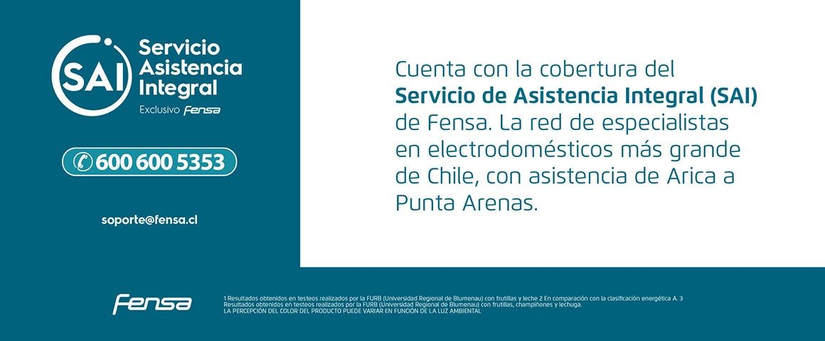 Servicio de Asistencia Integral. 600 600 5353 soporte@fensa.cl Cuenta con la cobertura del Servicio de Asistencia Integral (SAI) de Fensa. La red de especialistas en electrodomésticos más grande de Chile, con asistencia de Arica a Punta Arenas.