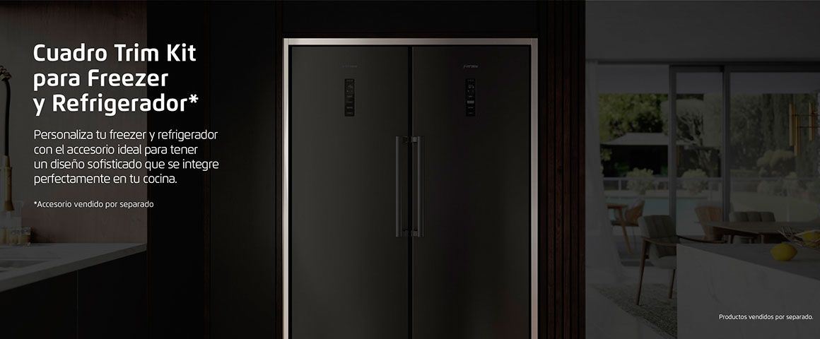 Cuadro Trim Kit para Freezer y Refrigerador. Personaliza tu freezer y refrigerador con el accesorio ideal para tener un diseño sofisticado que se integre perfectamente en tu cocina. Accesorio se vende por separado.