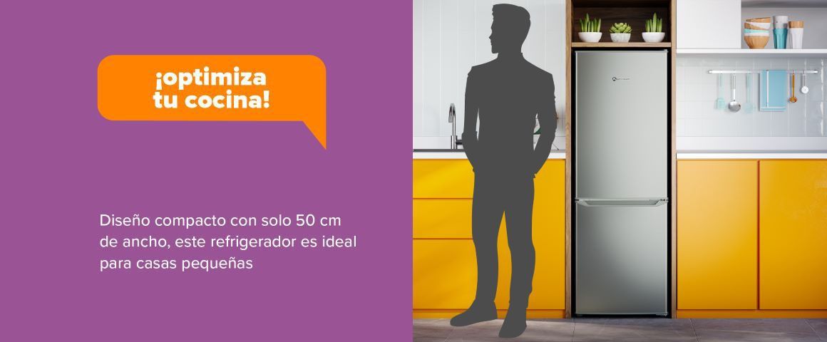 ¡optimiza tu cocina! Diseño compacto con solo 50 cm de ancho, este refrigerador es ideal para casas pequeñas.