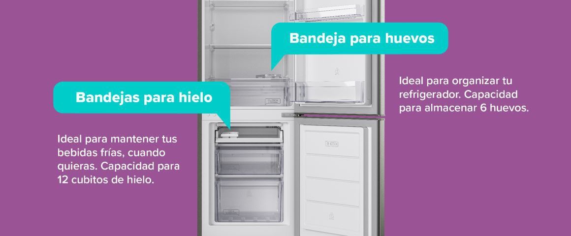 Bandejas para hielo. Bandeja para huevos. Ideal para mantener tus bebidas frías, cuando quieras. Capacidad de 12 cubitos de hielo. Ideal para organizar tu refrigerador. Capacidad para almacenar 6 huevos.