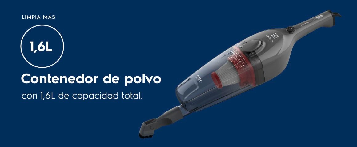 Contenedor de polvo con 1,6L de capacidad total.