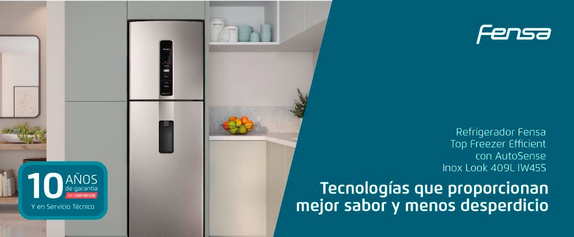 Refrigerador Fensa Top Freezer Efficent con Autosense Inox Look 409L IW445